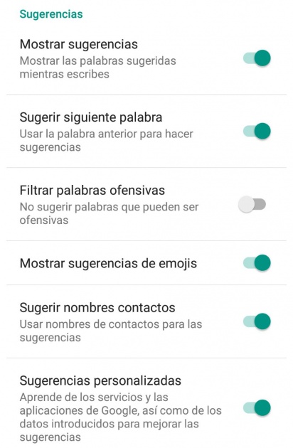 quitar sugerencias android